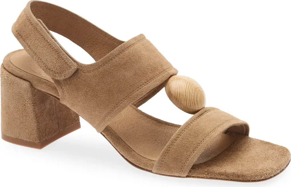 Uriana Leather Block Heel Sandal in Beige Plush Suede/Ash by Pedro Garcia