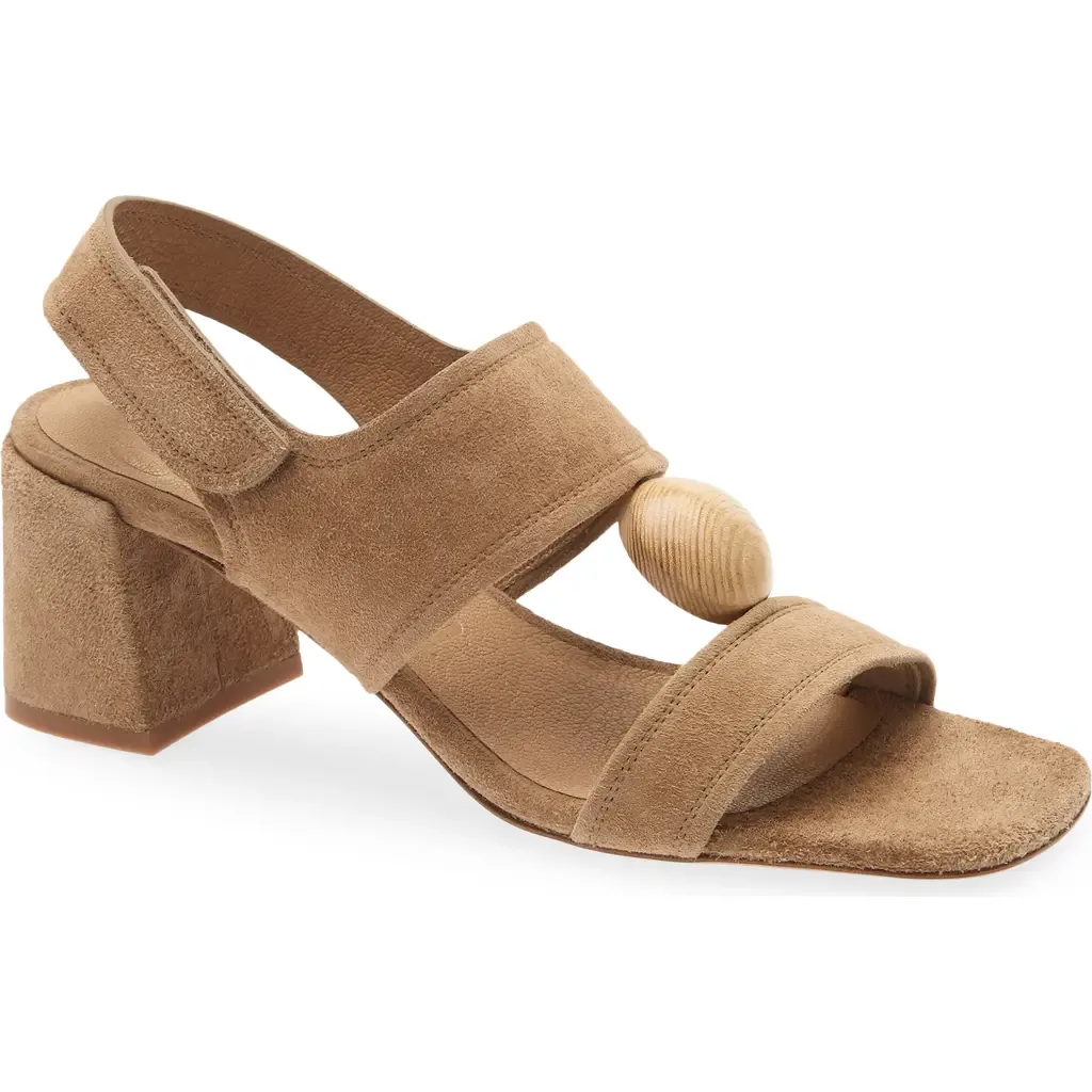 Uriana Leather Block Heel Sandal in Beige Plush Suede/Ash by Pedro Garcia