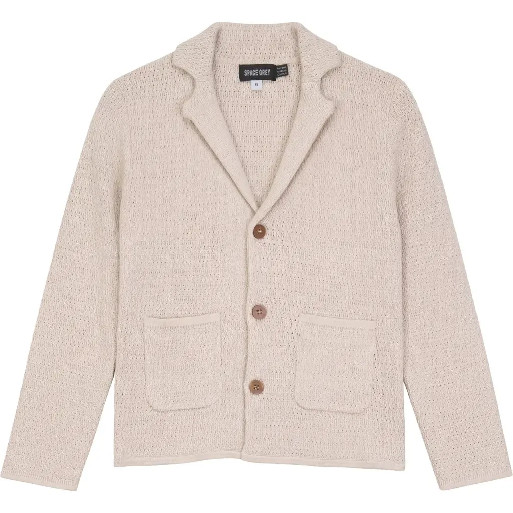 Textured Knit Blazer with Wooden Buttons by Space Grey