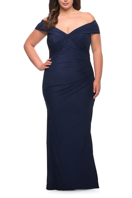 Long Net Jersey Dress with Bodice Design by La Femme