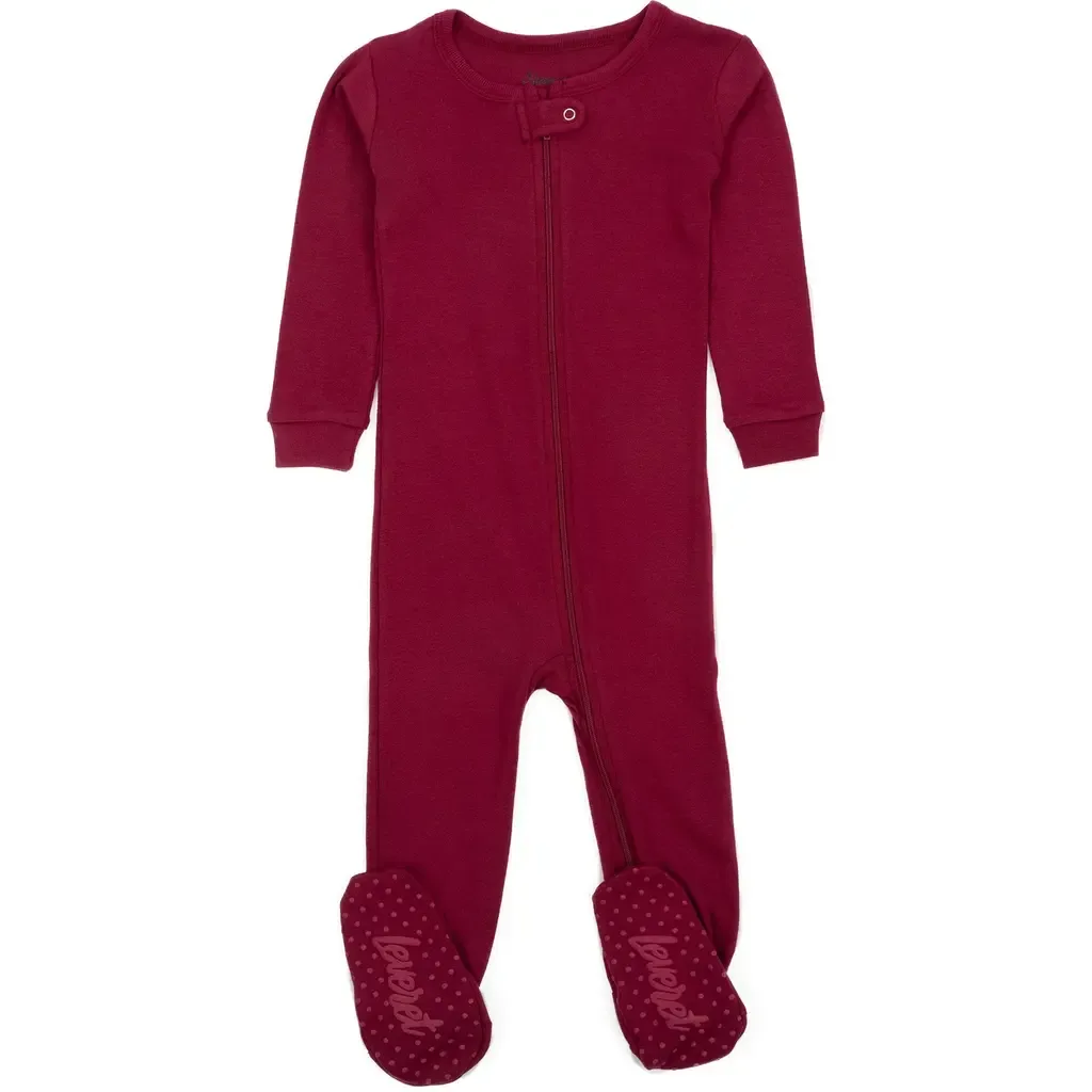 Solid Maroon Footed Pajamas by Leveret