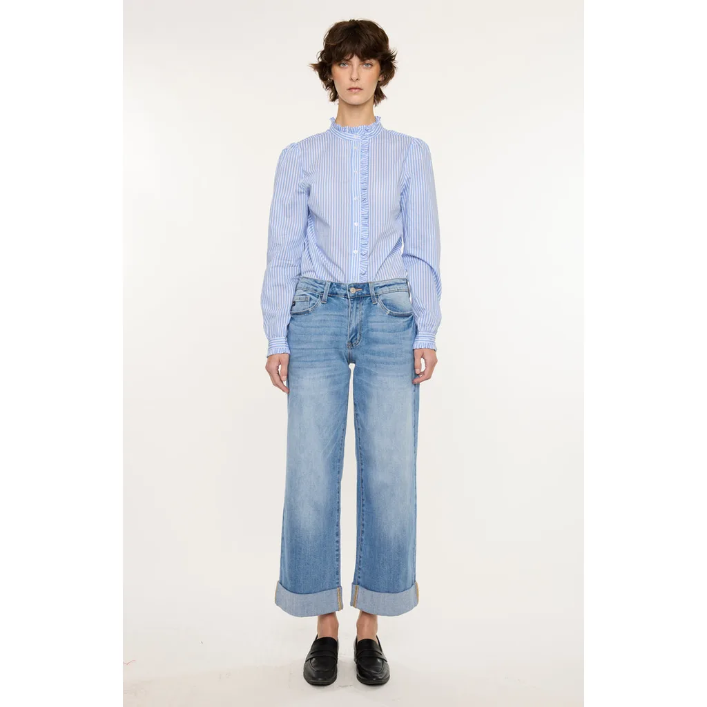 Angie Essentials Mid Rise Cropped Wide Leg Jeans by KanCan