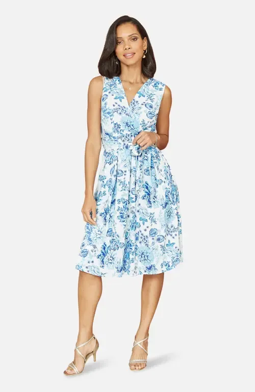 Floral Wrap Over Skater Dress