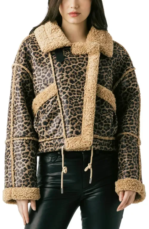 Bonded Leopard Print Faux Shearling Moto Jacket by BLANKNYC