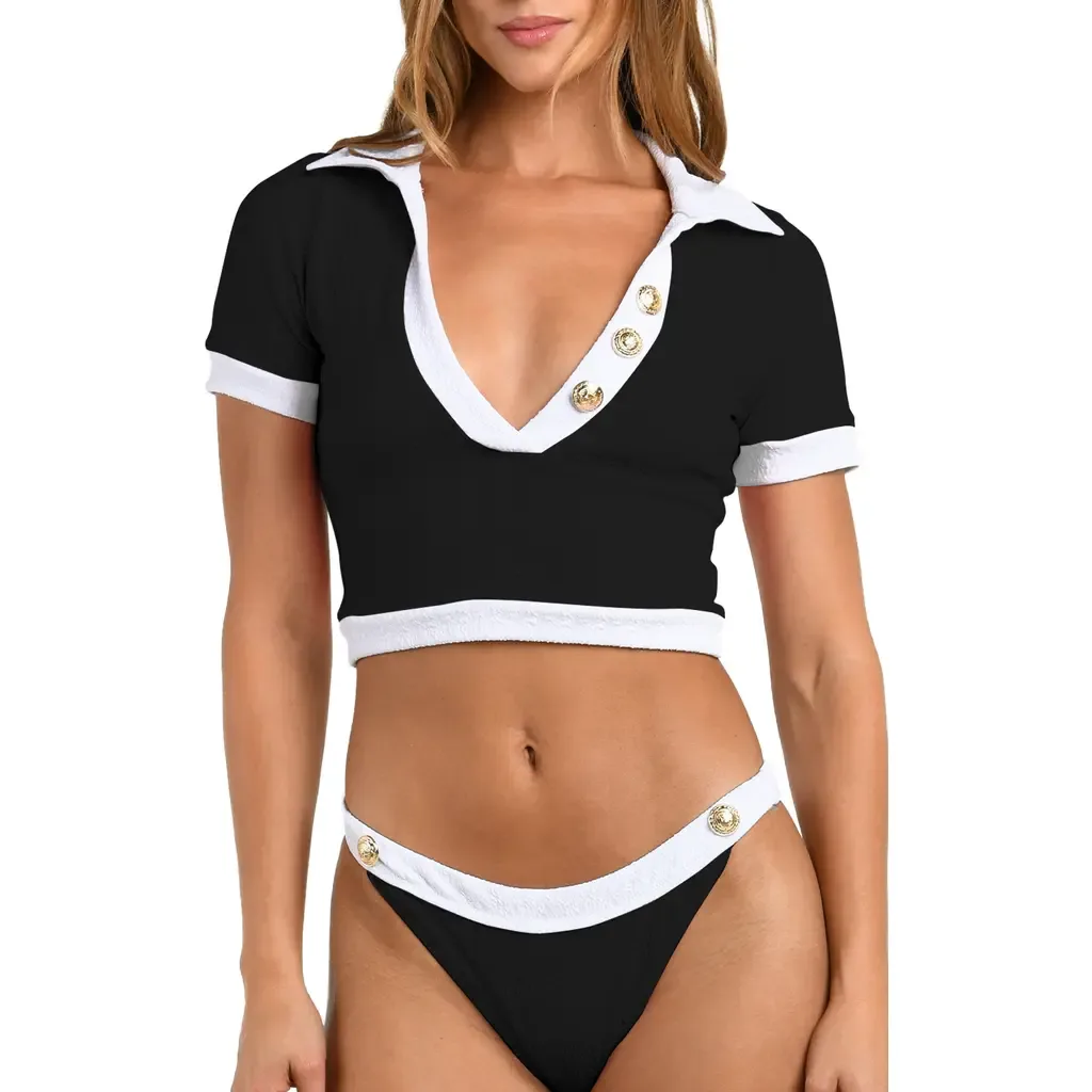 Anastasia Colorblock Short Sleeve Crop Rashguard by L'AGENCE