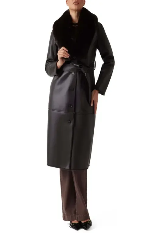 Zoey Faux Leather Coat with Removable Faux Fur Collar by Marciano