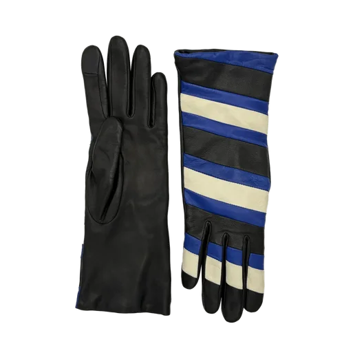 Alexine Midlength Striped Leather Gloves by Agnelle