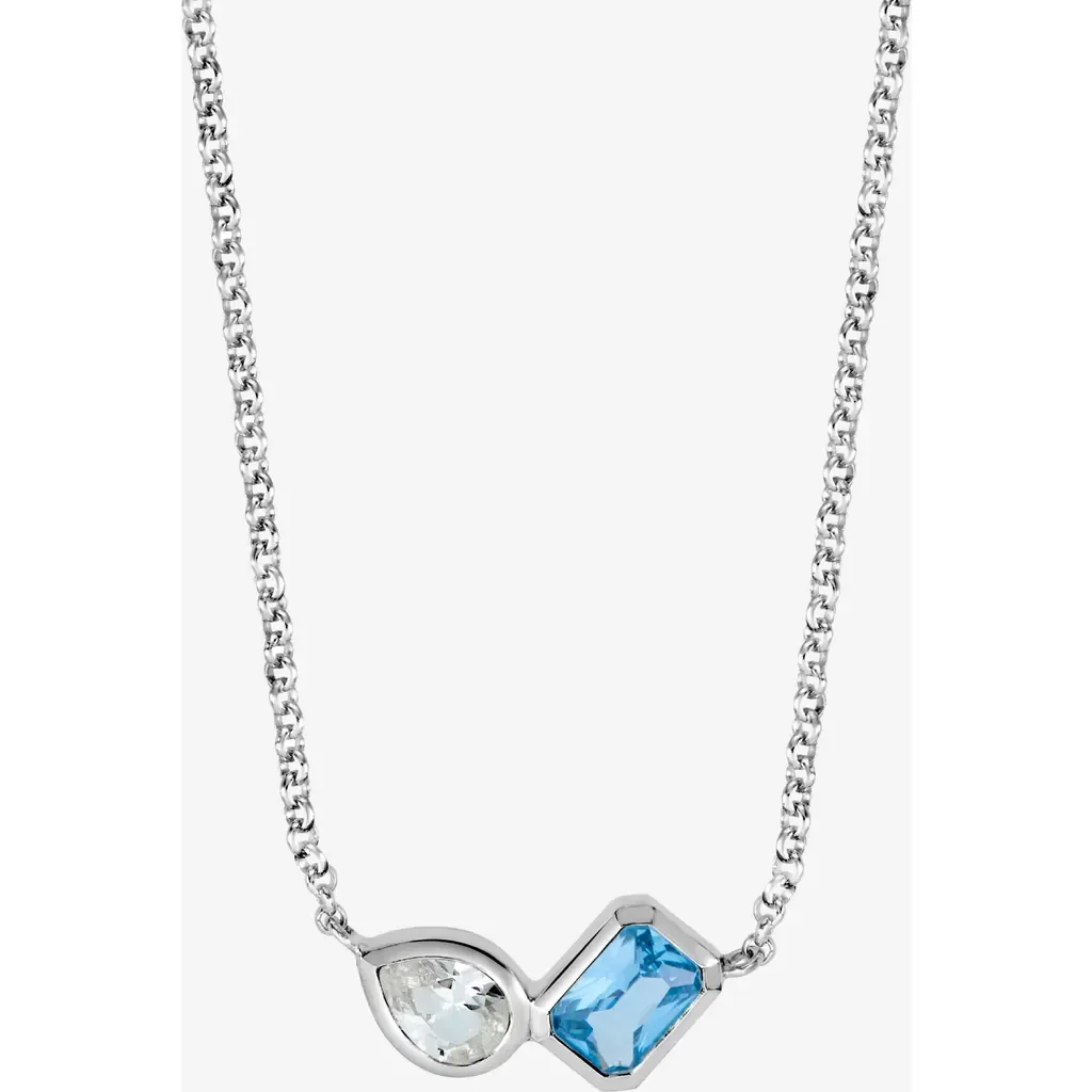 Blue & White Topaz Duo Tutti Frutti Necklace in Sterling Silver