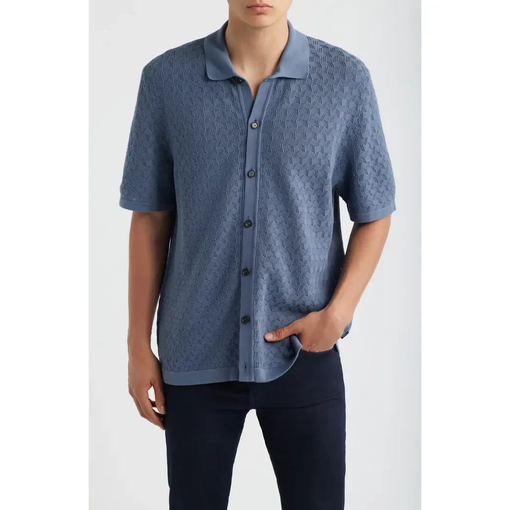 Nappo Pointelle Short Sleeve Button-Up Shirt by BOSS