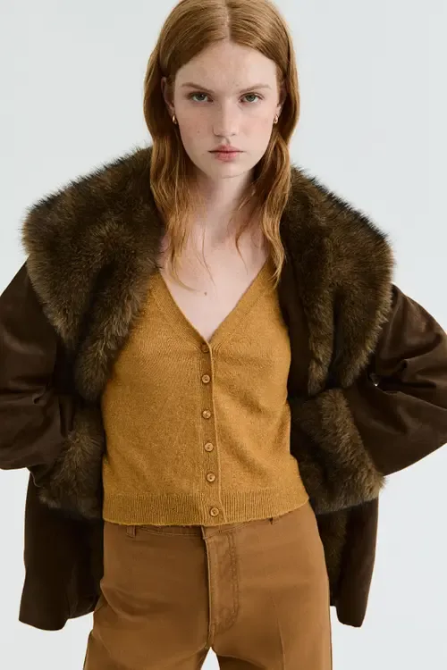V-Neck Cardigan in Dark Mustard Yellow by H&M
