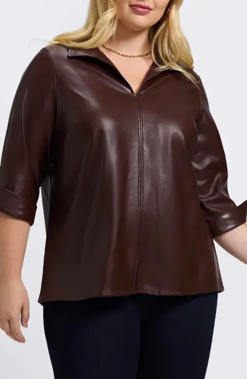 Agnes Faux Leather Long Sleeve Popover Top by Foxcroft