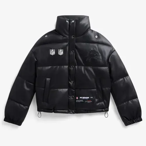 Detroit Lions Faux Leather Puffer Jacket by Off Season