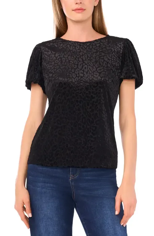 Bubble Sleeve Leopard Velvet Top by CeCe