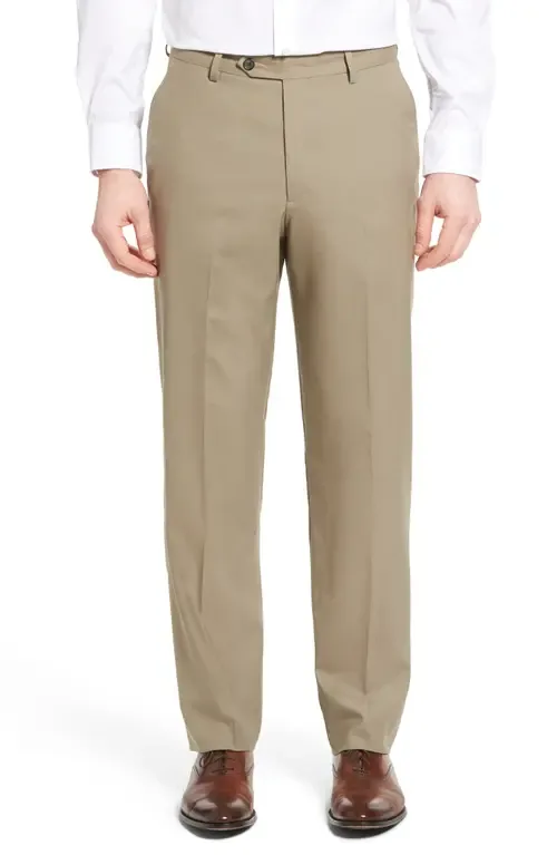 Lightweight Plain Weave Flat Front Classic Fit Trousers
