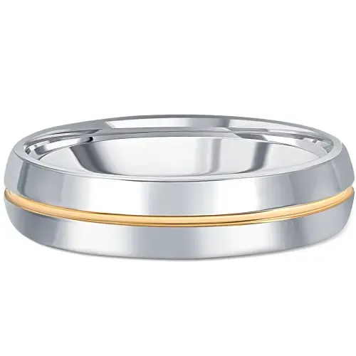 Polished Tungsten & Gold Plated Two Tone 6mm Ring Wedding Band by Bliss Diamond