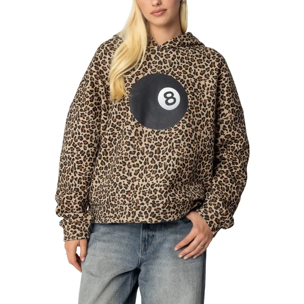 8 Ball Leopard Print Oversize Graphic Hoodie by EDIKTED