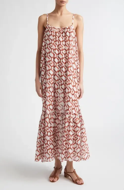 Beachwear Logo Print Cotton & Silk Maxi Sundress by Max Mara