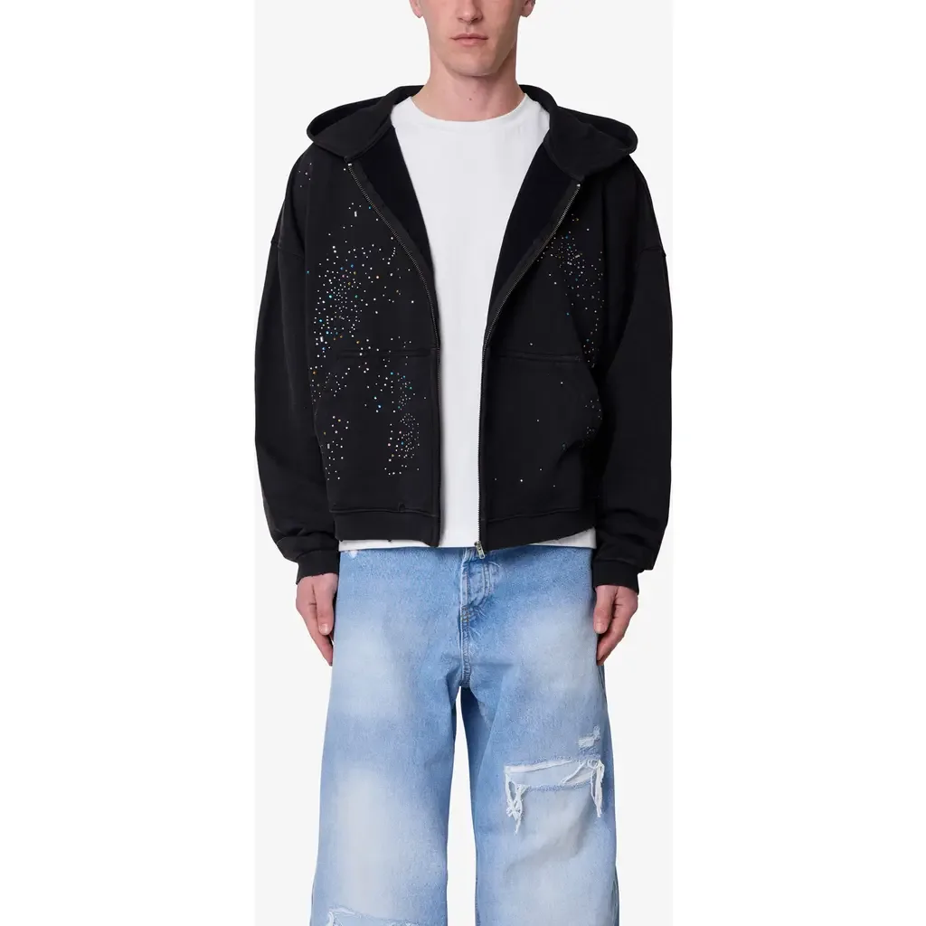 Crystal Embellished Zip Hoodie by mnml