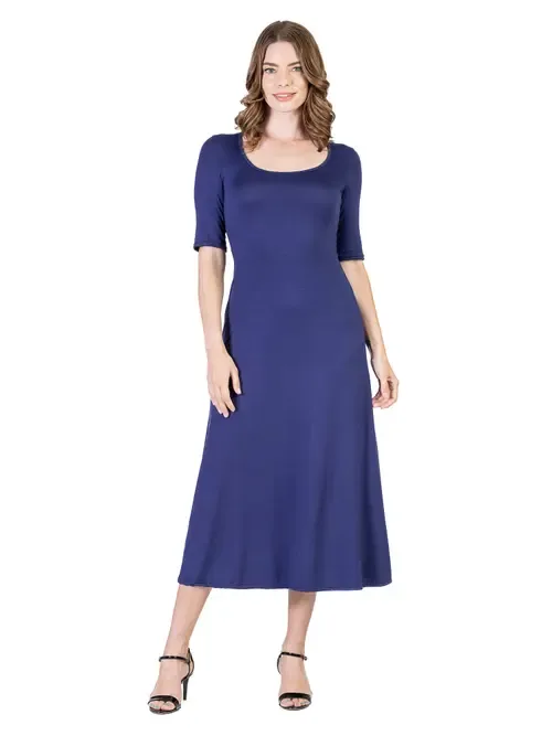 Casual Maxi Dress with Sleeves by 24seven Comfort Apparel