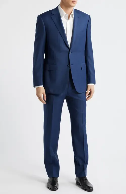 Siena Regular Fit Blue Mélange Wool Suit by Canali