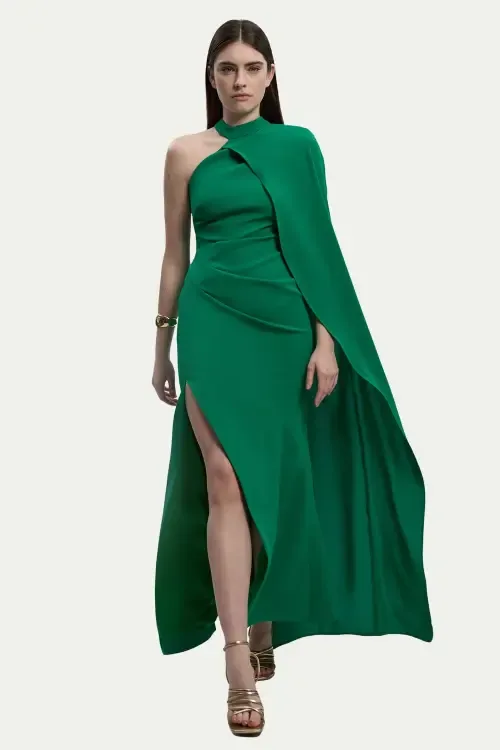 One Shoulder Cape Sleeve Maxi Dress by Karen Millen