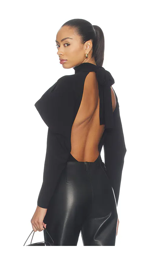 Wing Sleeve Open Back Bow Neck Bodysuit by Norma Kamali