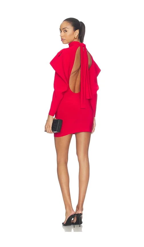 Wing Sleeve Open Back Bow Neck Mini Dress by Norma Kamali