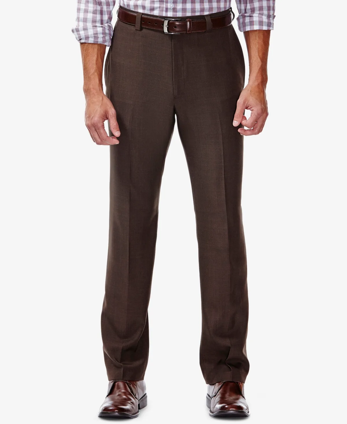 Eclo Stria Classic Fit Flat Front Hidden Expandable Dress Pants by Haggar