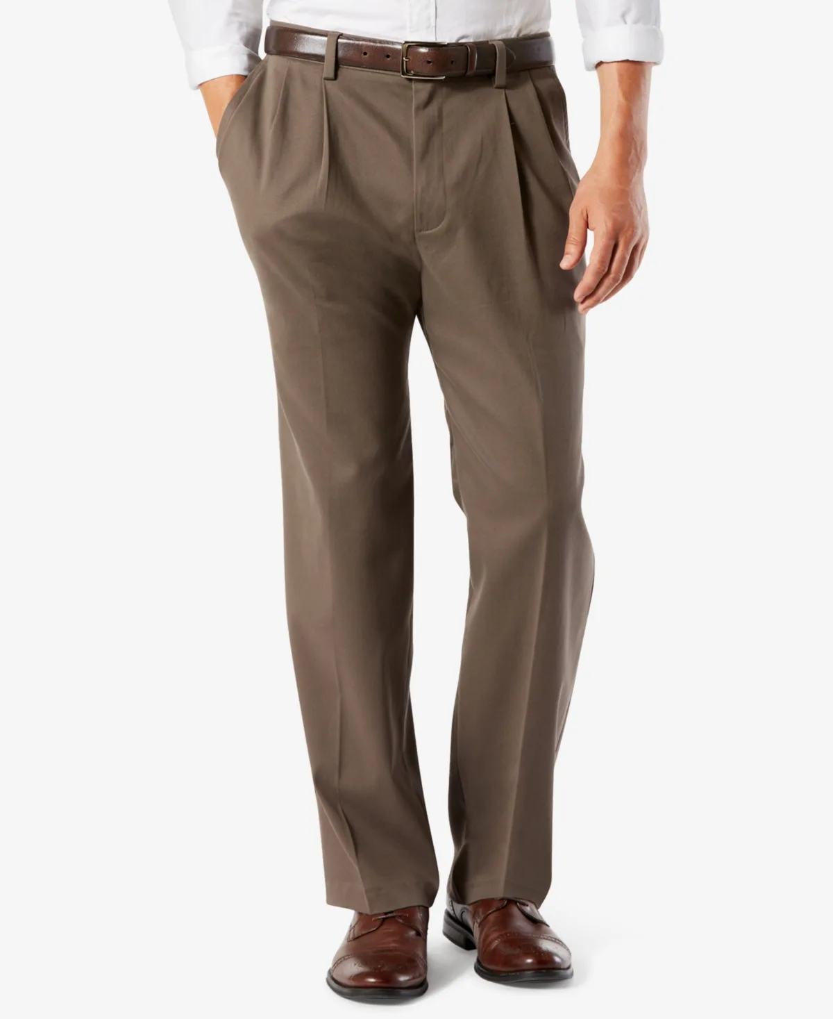 Easy Classic Pleated Fit Khaki Stretch Pants by Dockers