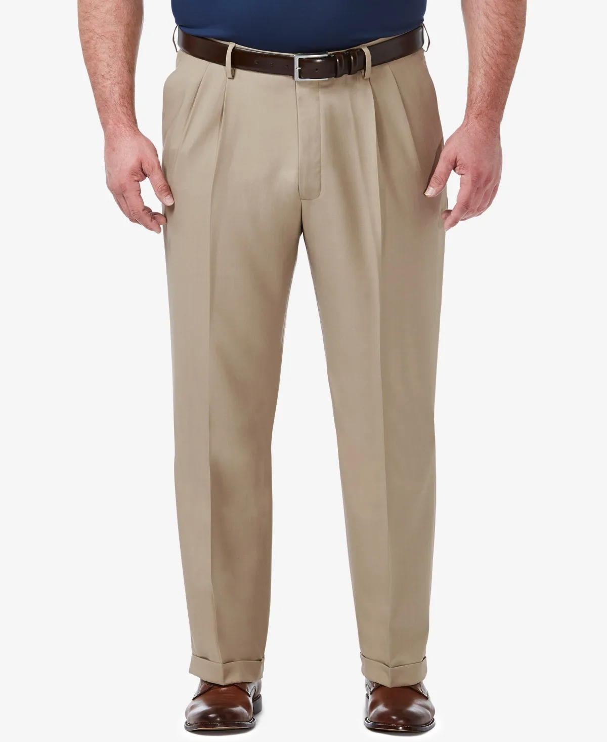 Premium Comfort Stretch Classic-Fit Solid Pleated Dress Pants by Haggar