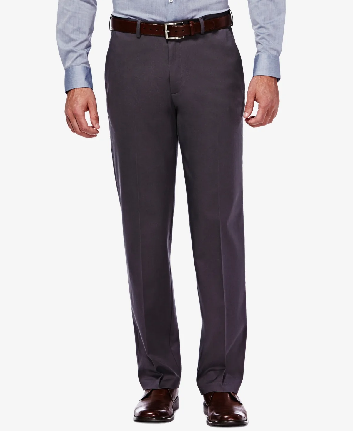 Premium No Iron Khaki Classic Fit Flat Front Hidden Expandable Waist Pant by Haggar
