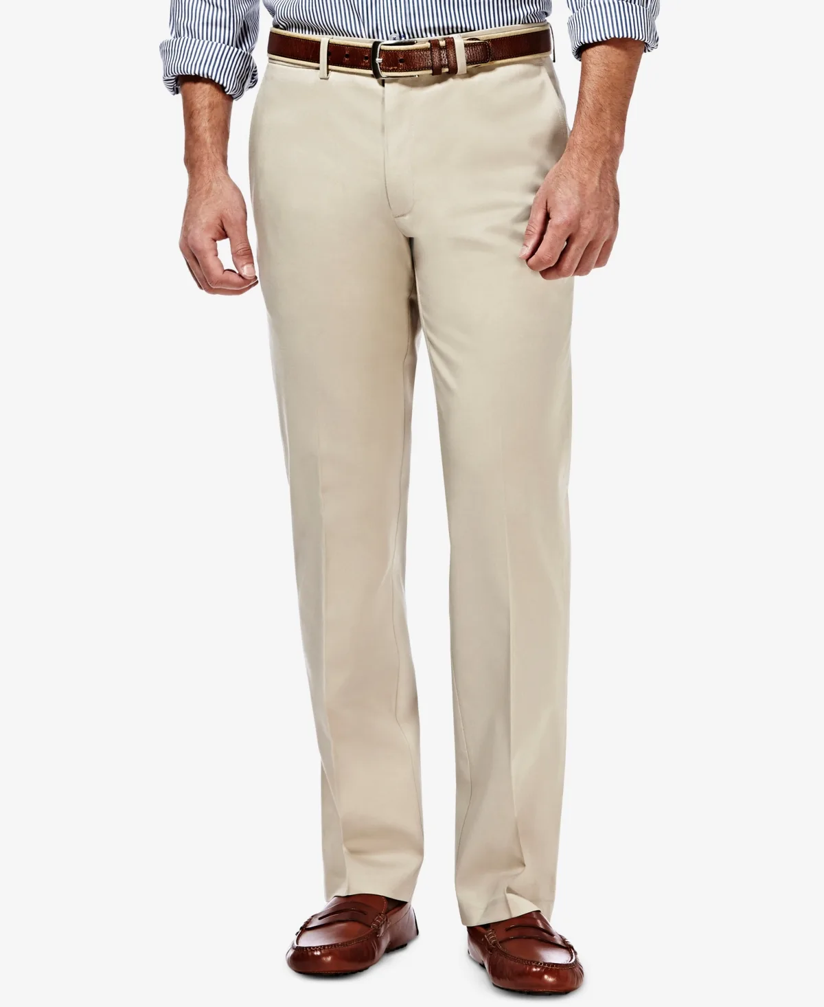 Premium No Iron Khaki Straight-Fit Stretch Flat-Front Pants by Haggar