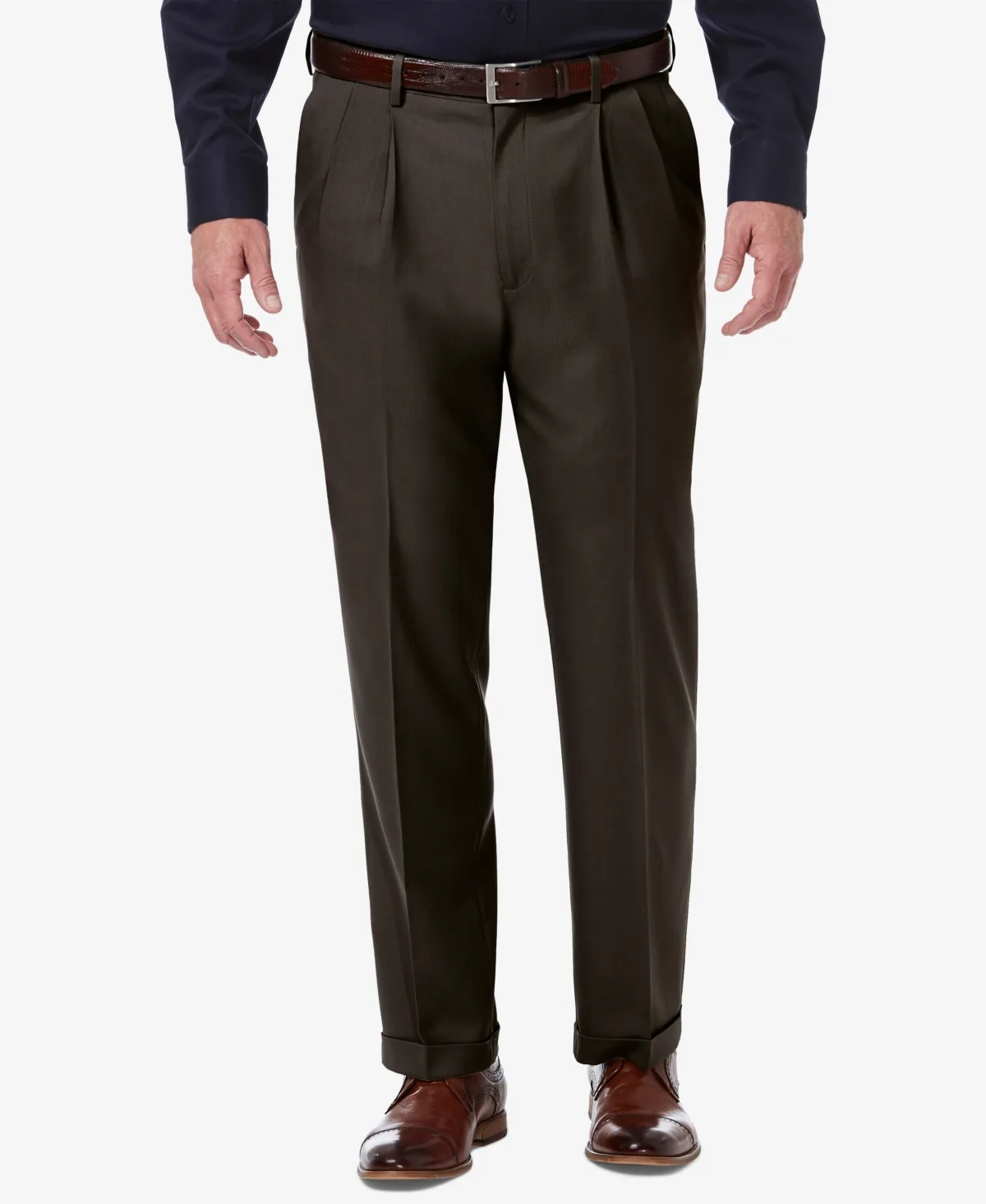 Premium Comfort Stretch Classic-Fit Solid Pleated Dress Pants by Haggar