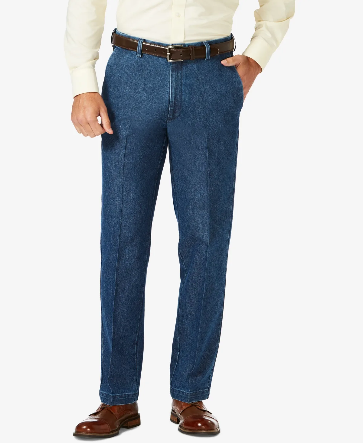 Stretch Denim Classic-Fit Flat Front Pants by Haggar