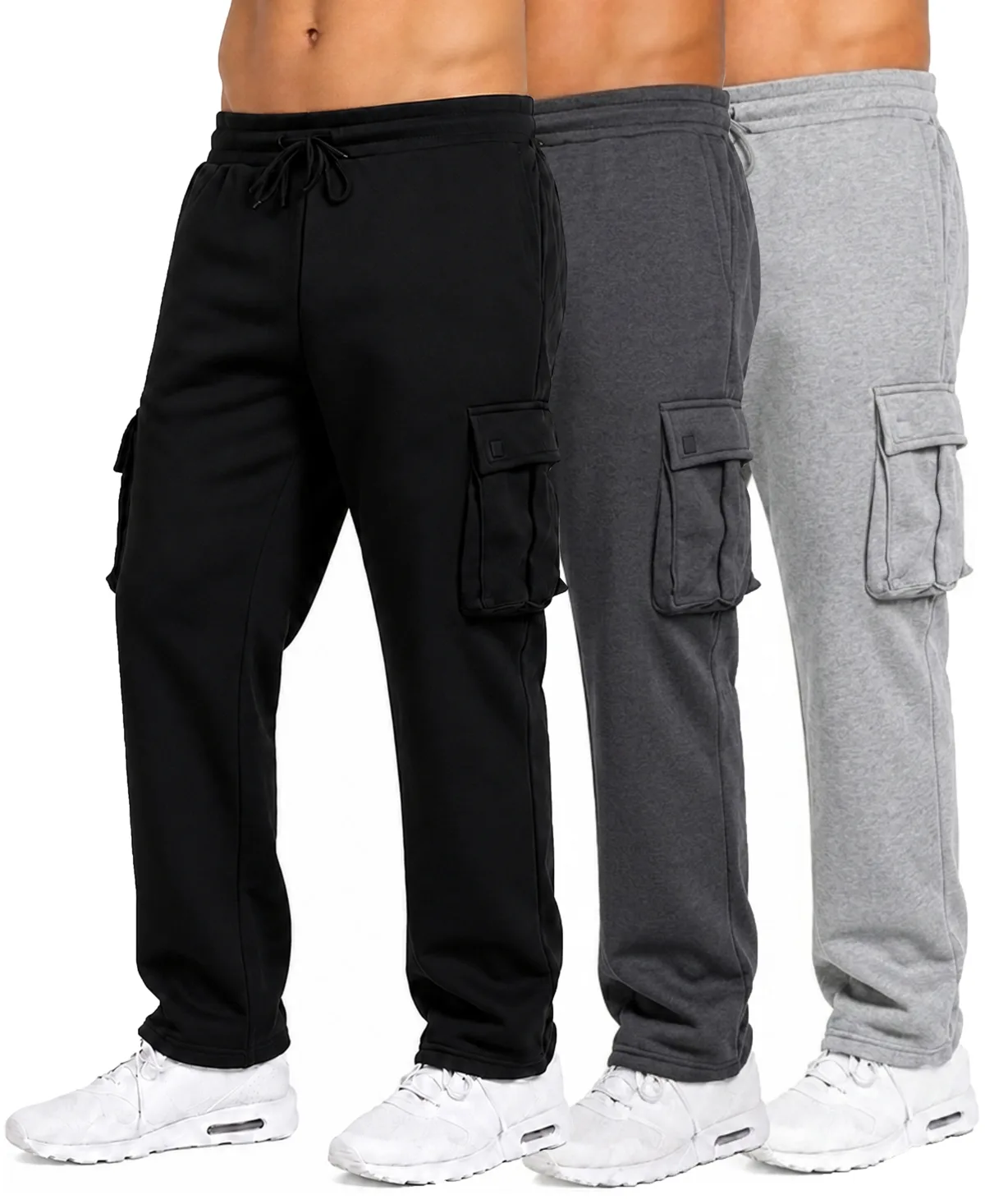Fleece-Lined Cargo Open-Bottom Sweatpants by Blue Ice