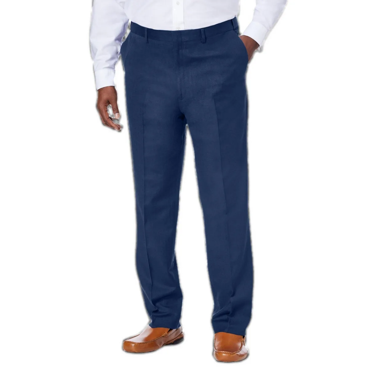 Linen Blend Plain Front Dress Pants by Kingsize
