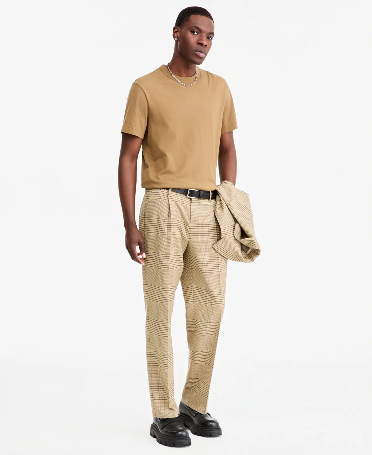Plaid Relaxed-Fit Straight-Leg Stretch Trousers by Mode Of One