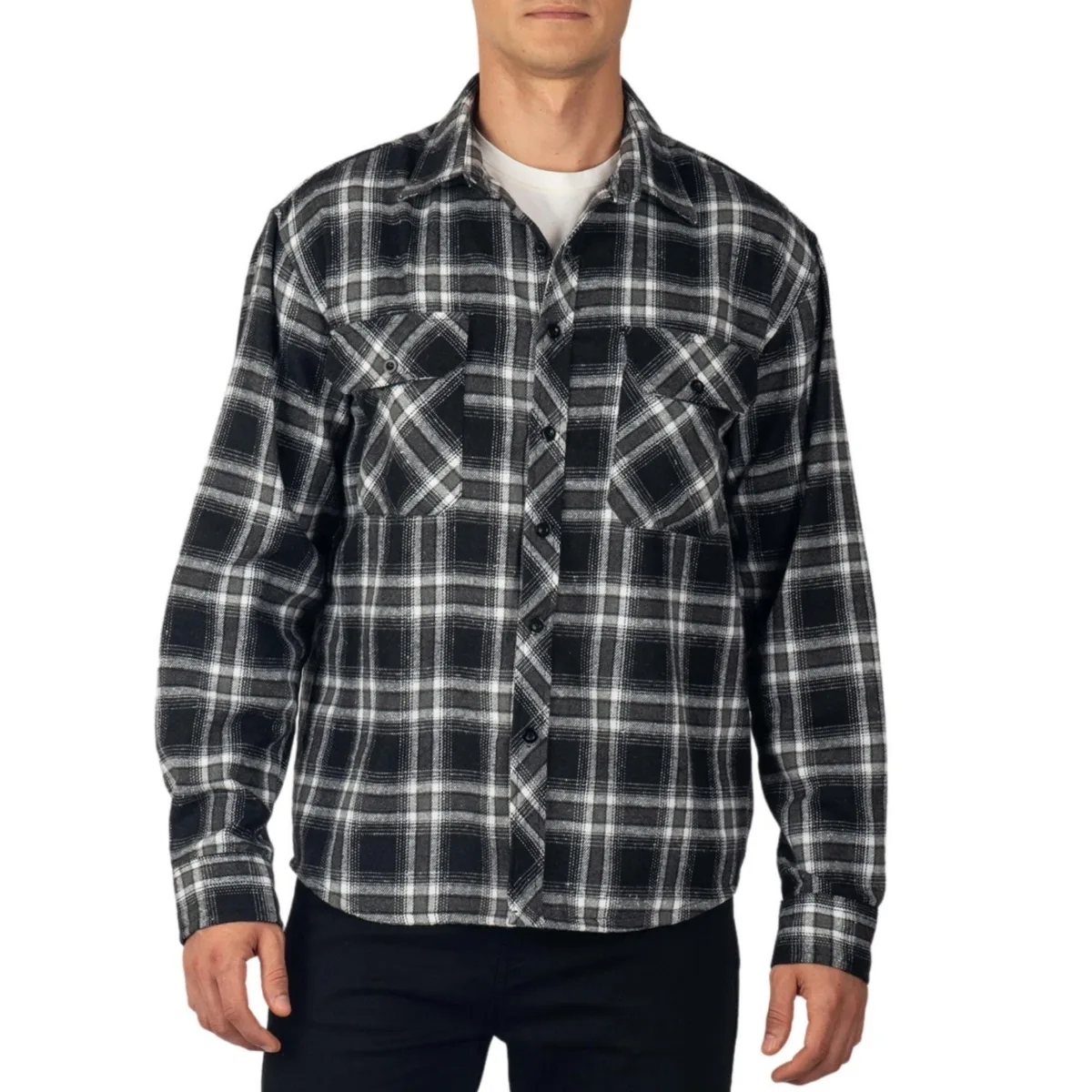 Plaid Flannel Shirt Jacket Button Down Long Sleeve Cotton Blend Shirts by Alpine Swiss