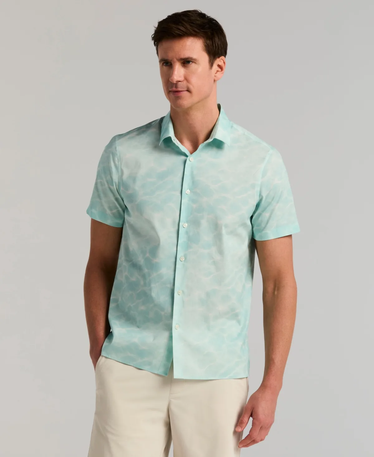 Printed Poplin Short-Sleeve Shirt by Perry Ellis