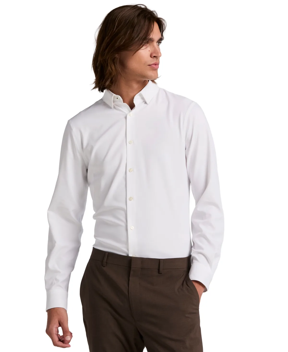 Slim-Fit Stretch Solid Button-Down Twill Shirt by Perry Ellis