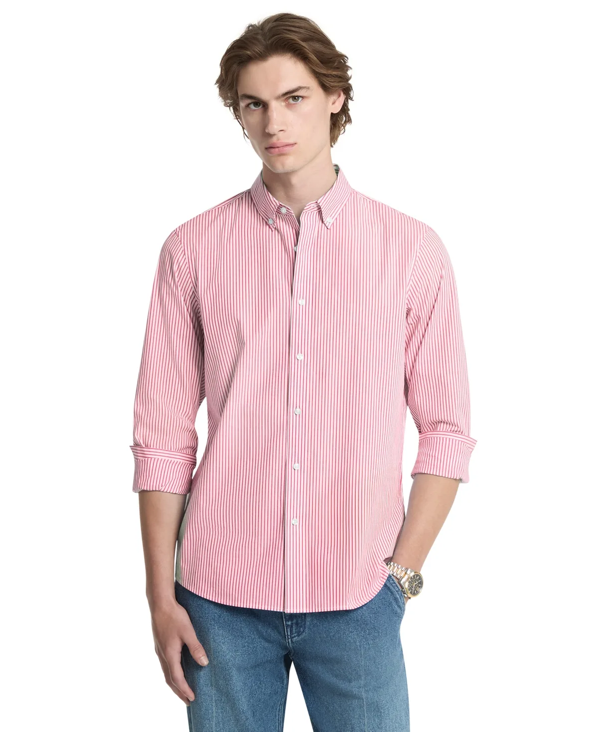 Striped Stretch Regular-Fit Cotton-Blend Button-Front Shirt by Michael Kors