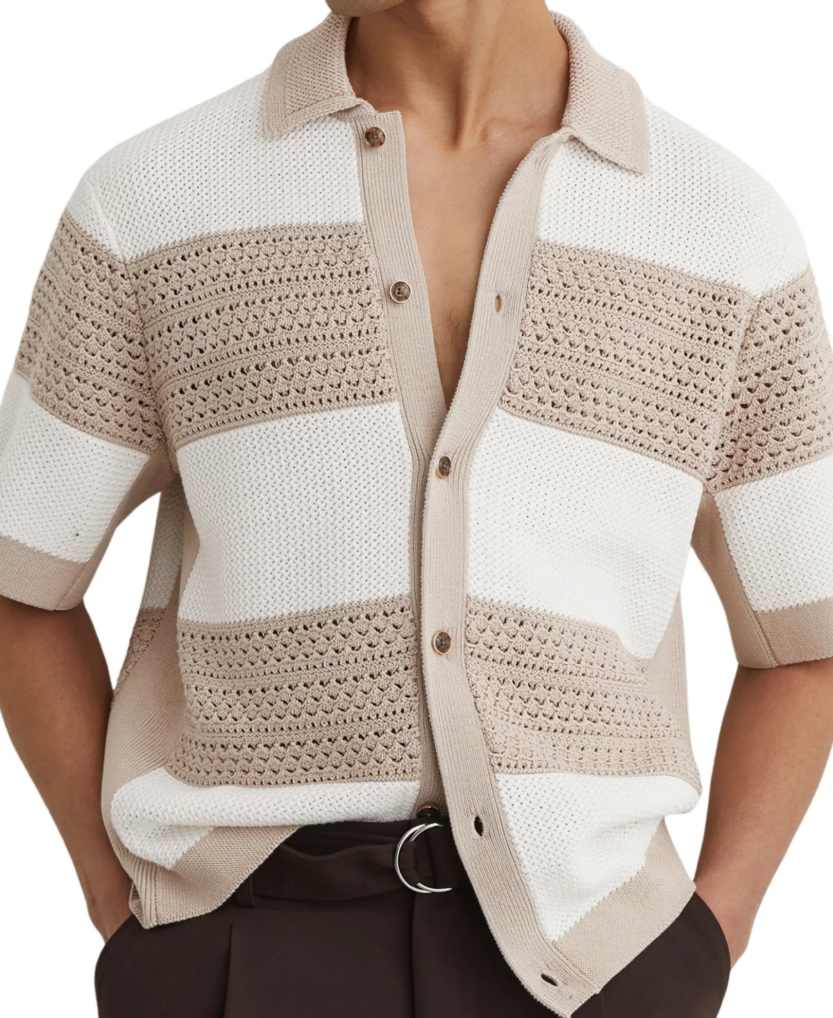 Marek Button Through Block Stripe Shirt by Reiss