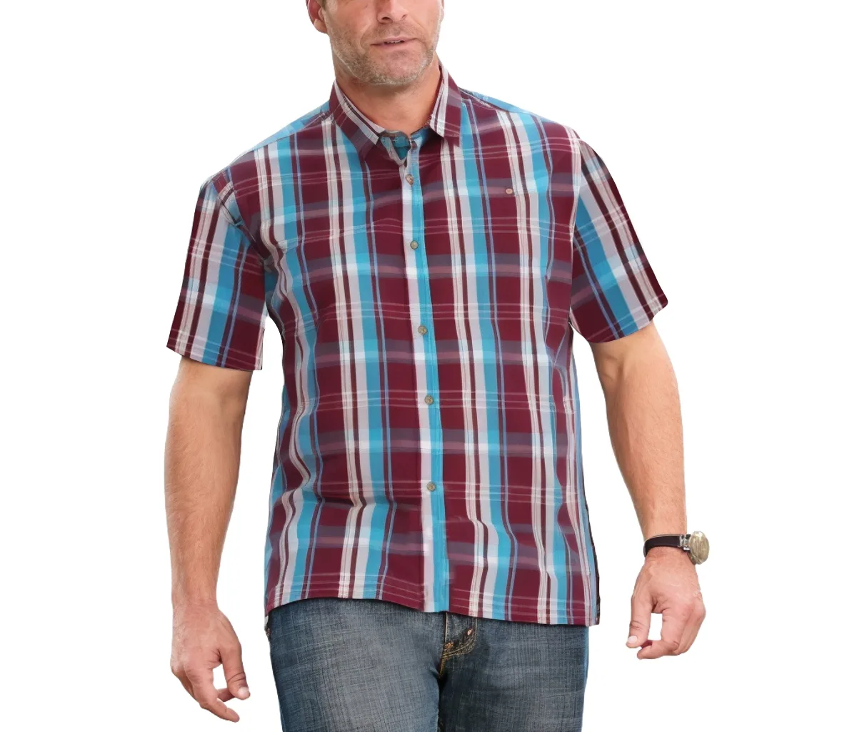 Short-Sleeve Plaid Shirt by Kingsize
