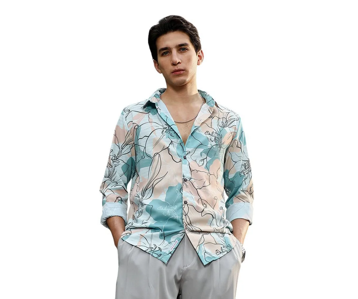 Botanical-Outline Imprint Shirt by Campus Sutra