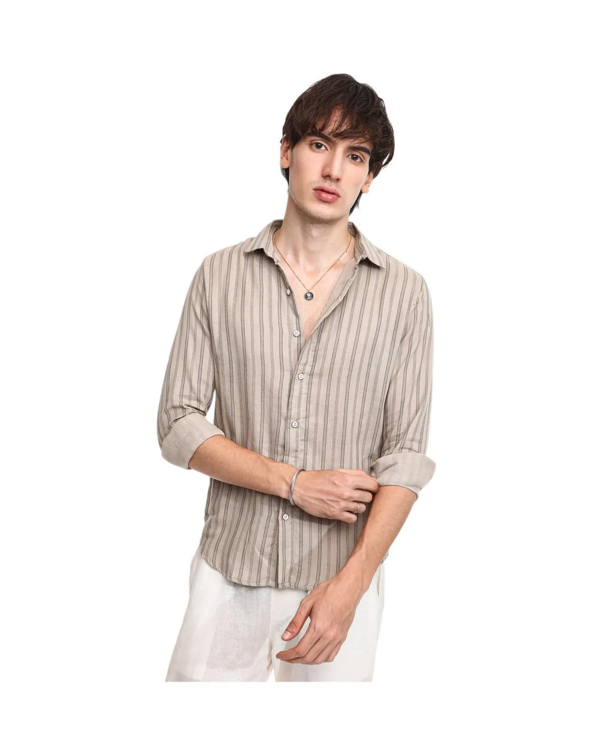 Brown Halo-Striped Shirt by Campus Sutra