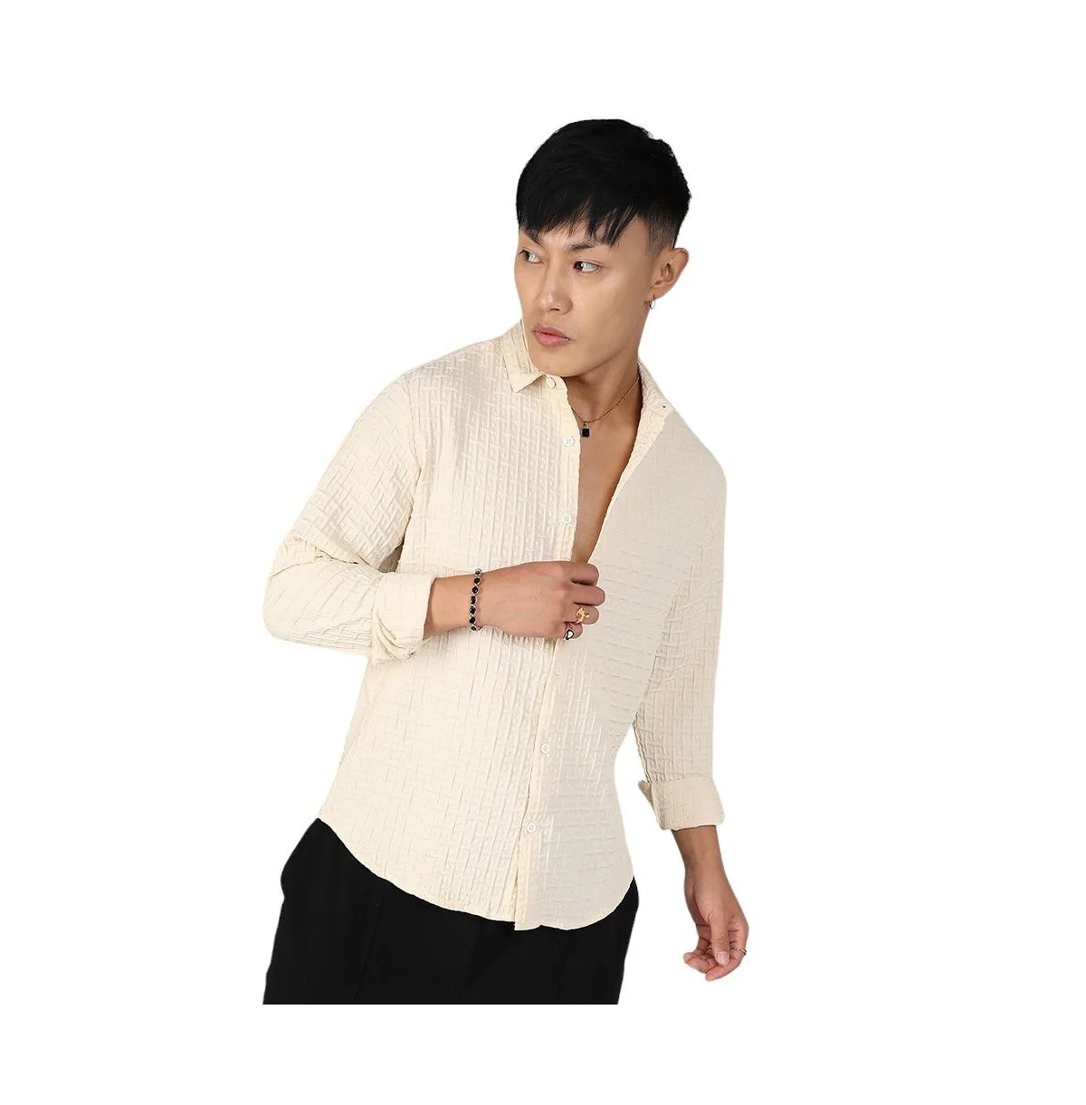 Pale Yellow Textured Weave Shirt by Campus Sutra