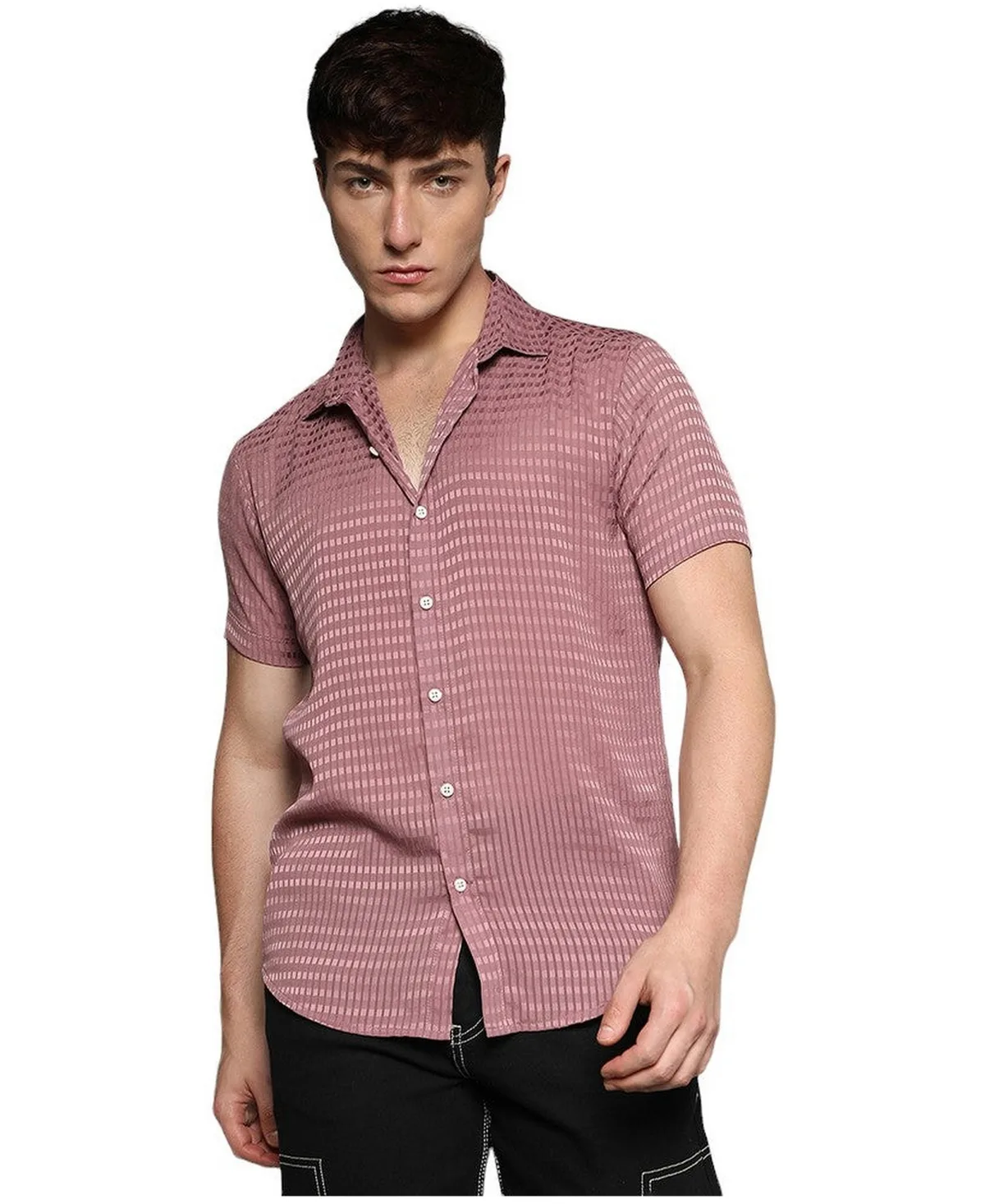 Nude Pink Self-Design Block Shirt