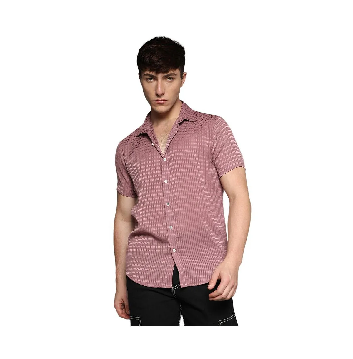 Nude Pink Self-Design Block Shirt by Campus Sutra