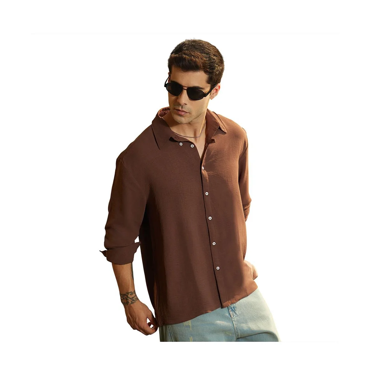 Chocolate Brown Breezy Wrinkled Shirt by Campus Sutra