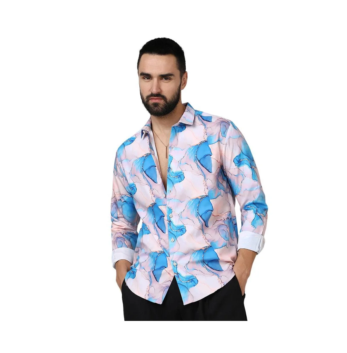 Sky Blue & Ivory White Marble Shirt by Campus Sutra